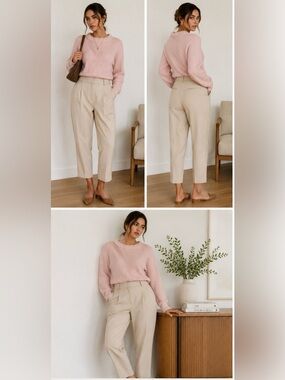 ZARA Beige Tailored Tapered Trousers XL BNWT High Rise Workwear Minimalist